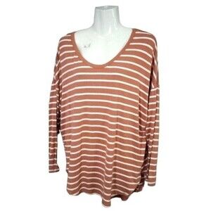 old navy long-sleeve luxe round neck cream orangish stripe tunic shirt large